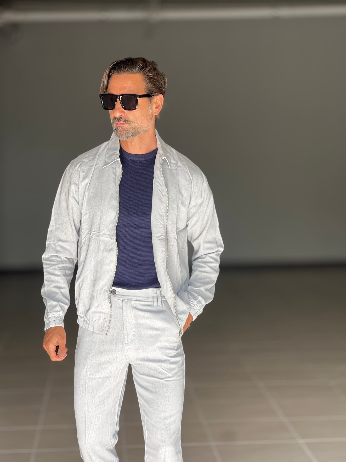 COORDINATO GRIGIO PERLA LINO ZIP