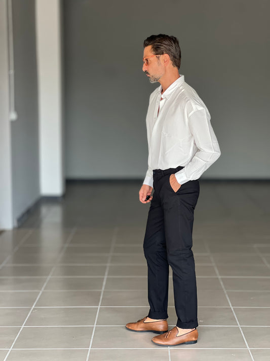 WHITE VISCOSE TROUSERS WITH REGULAR BOTTOM