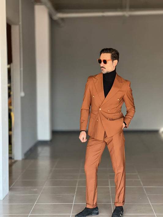 ABITO TABACCO DOPPIOPETTO BOTTONE METALLO VISCOSA E MISTI