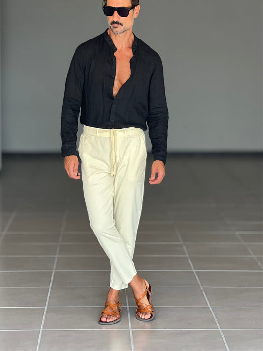 PANTALONE ESTIVO LIMONE EFFETTO LINO GARZATO