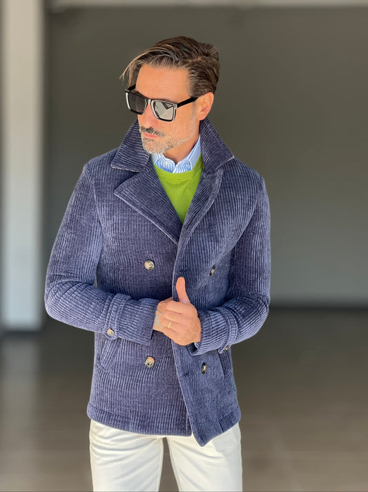 CAPPOTTINO BLU VELLUTO MILLERIGHE KOON