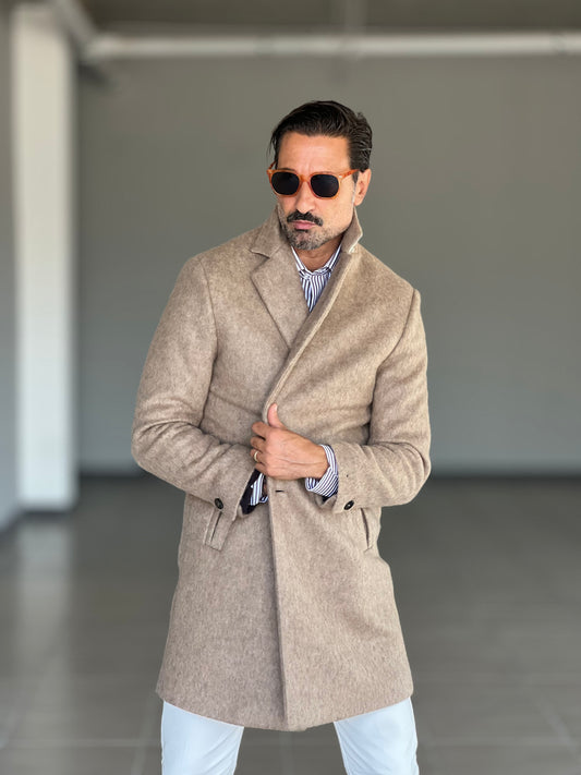 CAPPOTTO CAMMELLO LAVORAZIONE ALPACA TESSUTO LANA E MISTI ALTATENSIONE