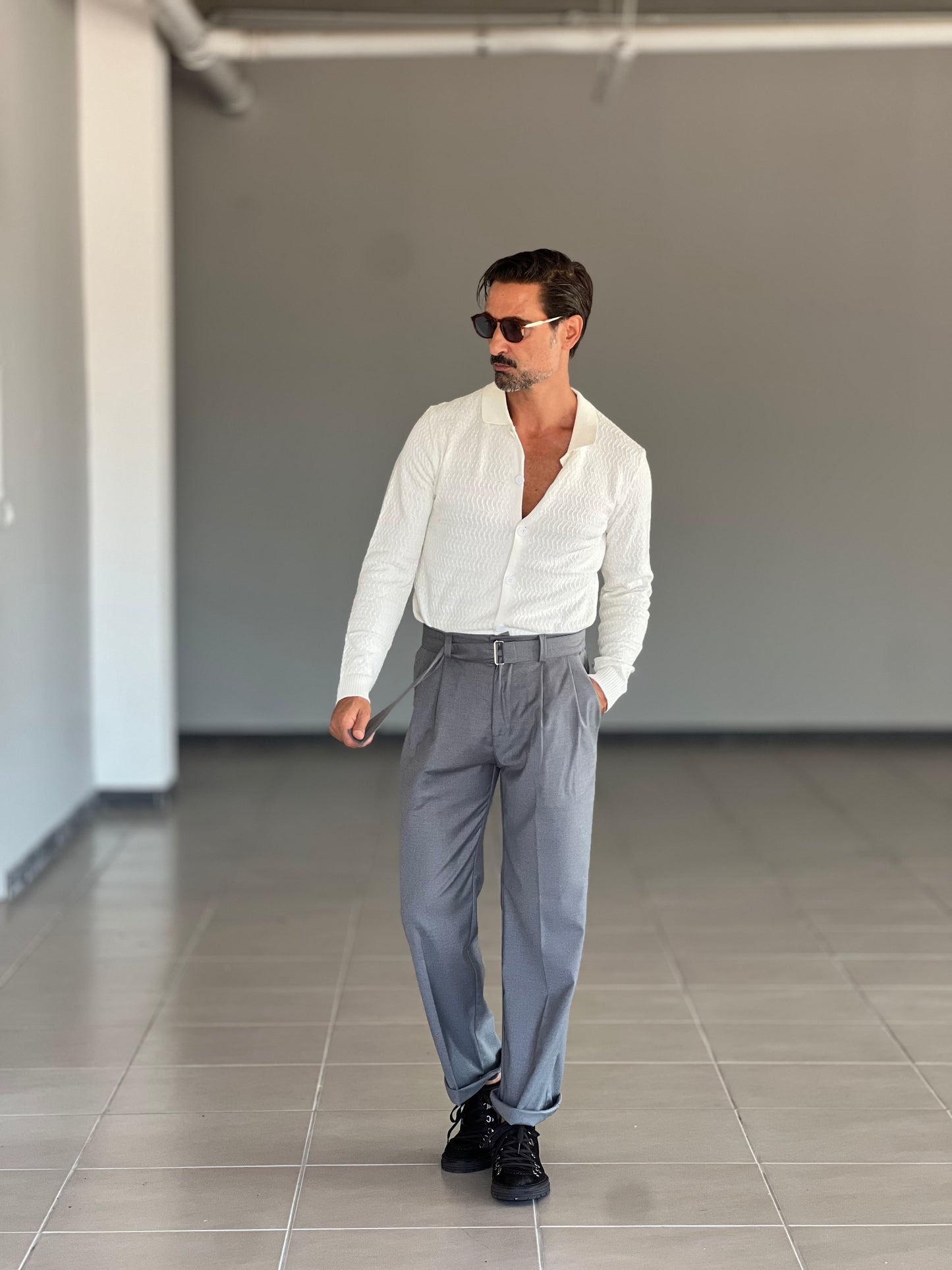 PANTALONE FONDO AMPIO GRIGIO CINTURA VISCOSA E MISTI