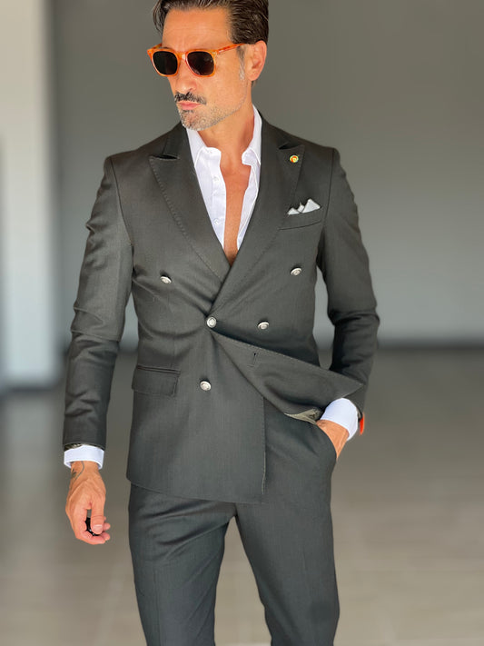 ABITO FIAMMATO VERDE DOPPIOPETTO BOTTONE METALLO VISCOSA E MISTI