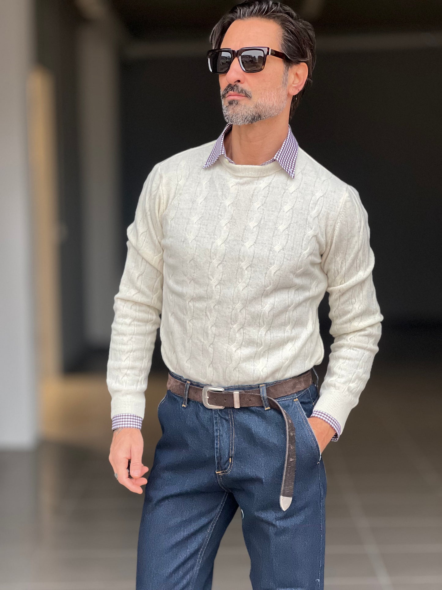 MAGLIA GIRO PANNA LANA E CASHEMERE TRECCIA PICCOLA