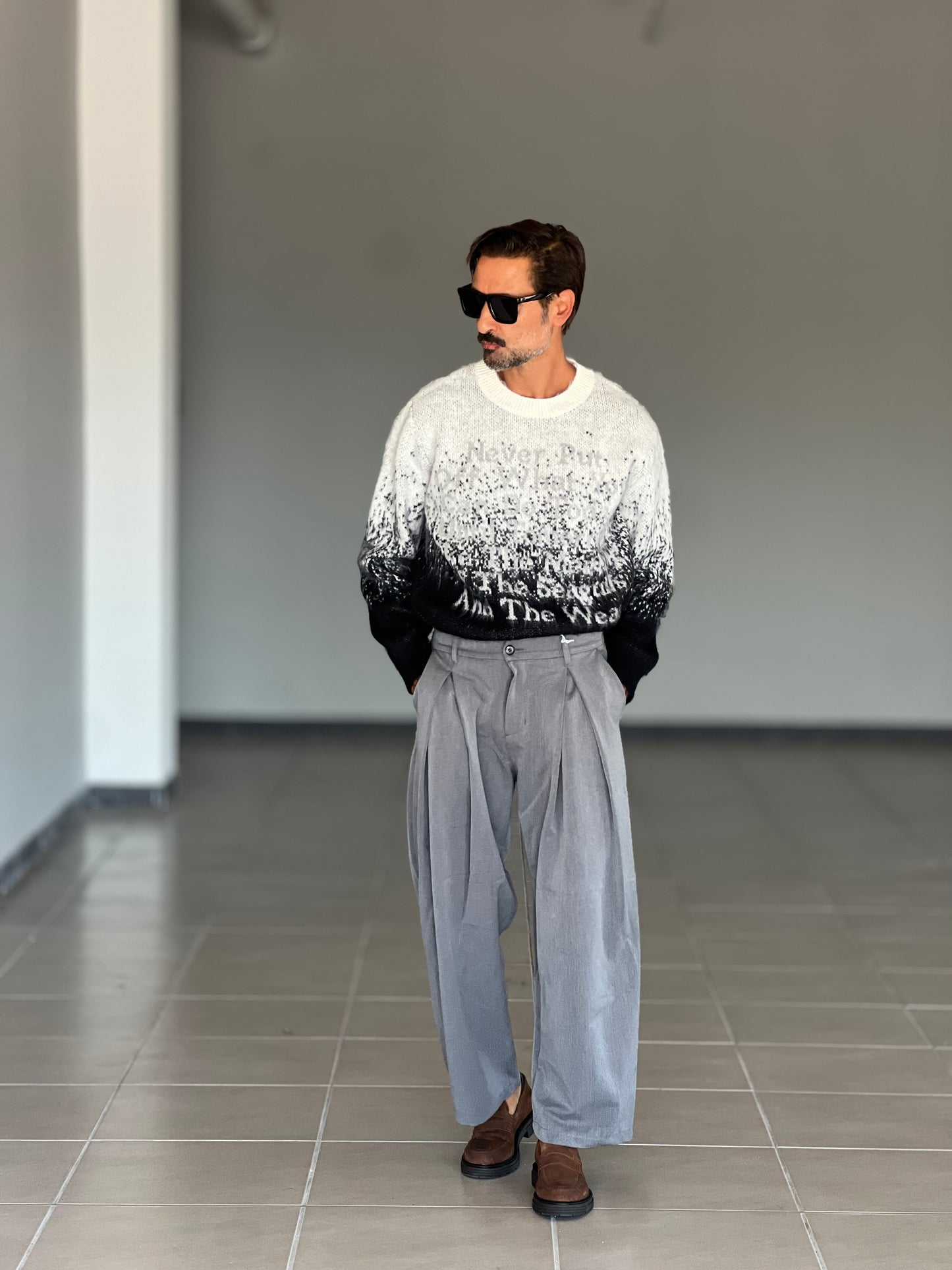 PANTALONE FONDO AMPIO GRIGIO DOPPIA PINCES
