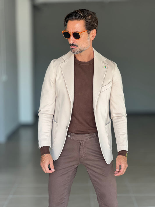 BLUE THREAD COTTON CREW NECK SWEATER