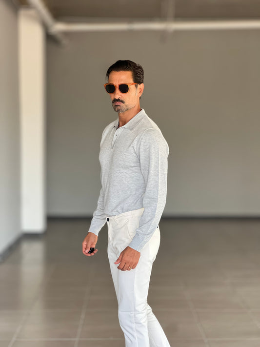 BLUE THREAD COTTON CREW NECK SWEATER