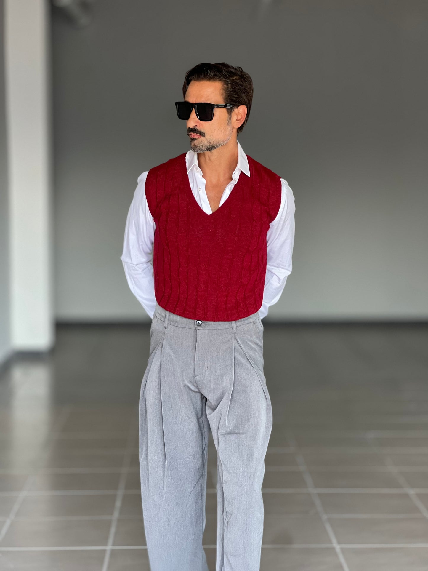 GILET MAGLIA ROSSO TRECCIA INGLESE