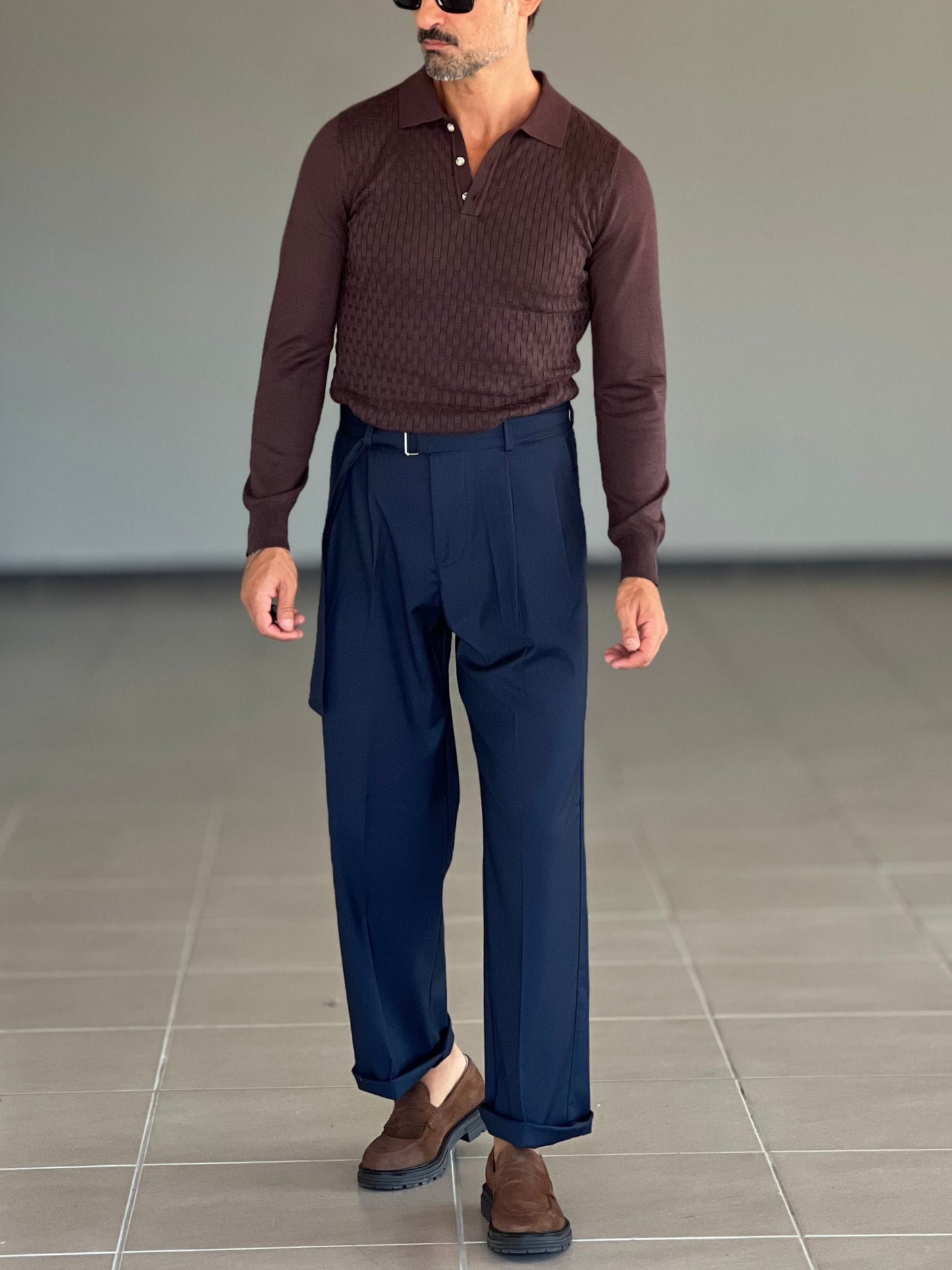 PANTALONE FONDO AMPIO BLU CINTURA VISCOSA E MISTI