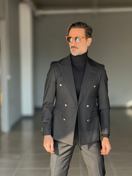 ABITO NERO DOPPIOPETTO BOTTONE METALLO VISCOSA E MISTI