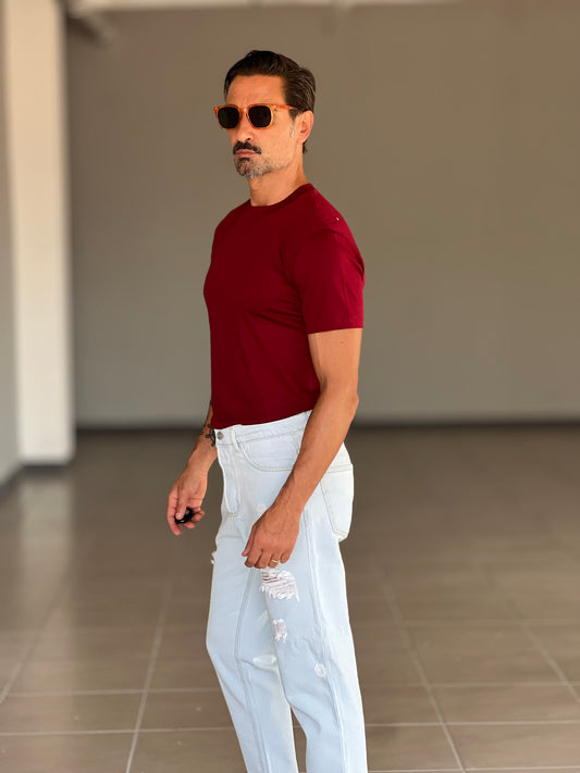 T SHIRT PRUGNA COTONE FILO DI SCOZIA