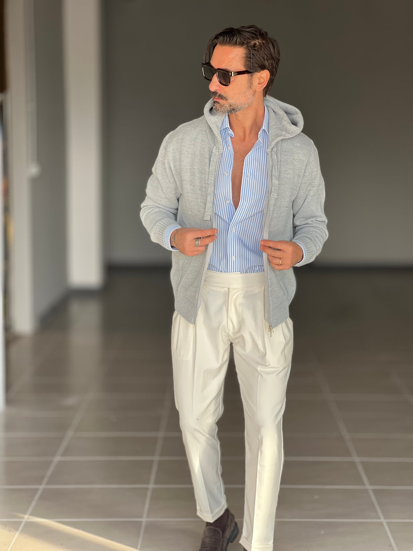 BEIGE COTTON OPEN CARDIGAN