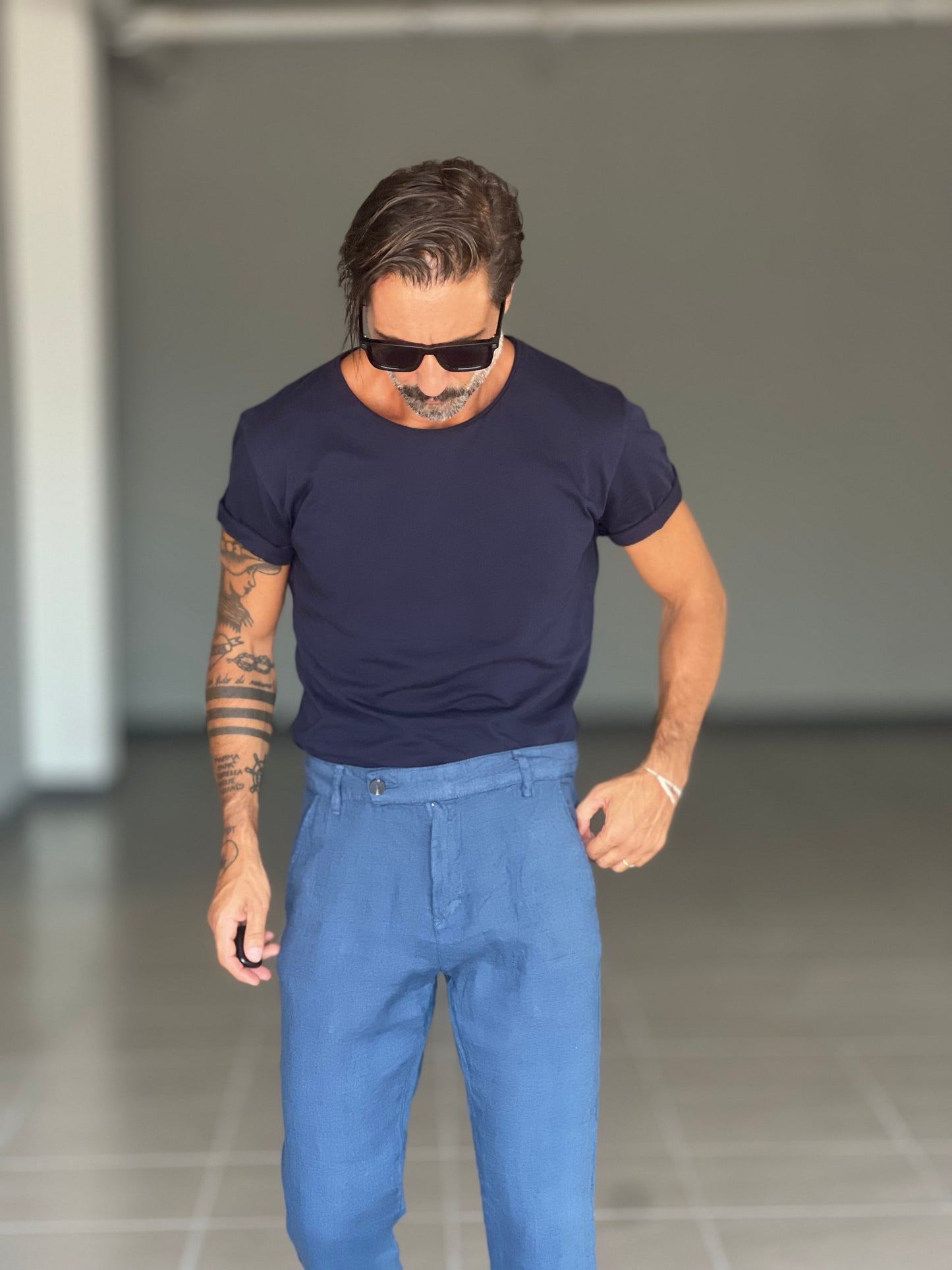 PANTALONE ESTIVO BLU LINO GARZATO