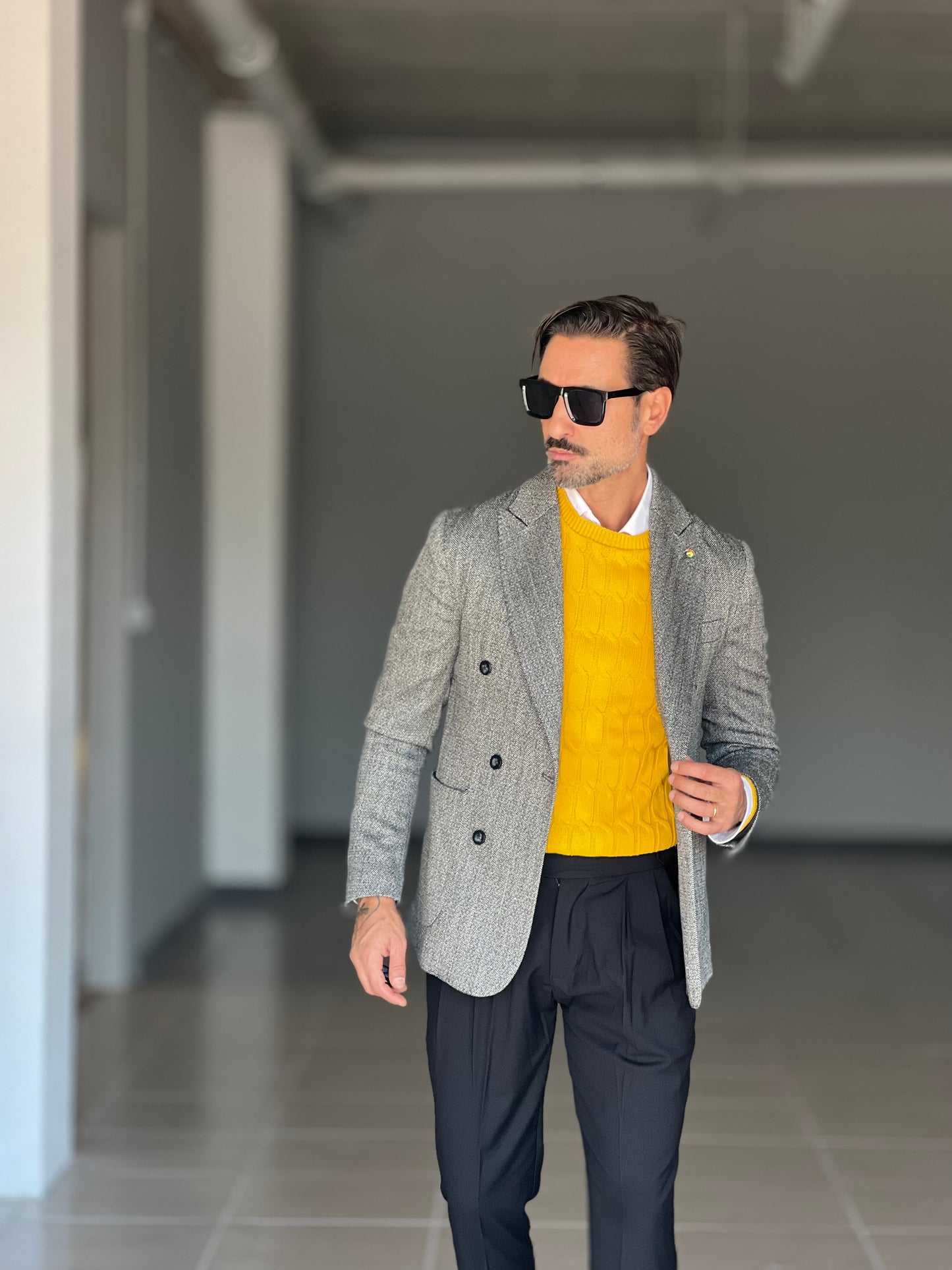 GIACCA PANNO TWEED MICROFANTASIA GRIGIA DOPPIOPETTO