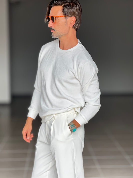 WHITE VISCOSE TROUSERS WITH REGULAR BOTTOM