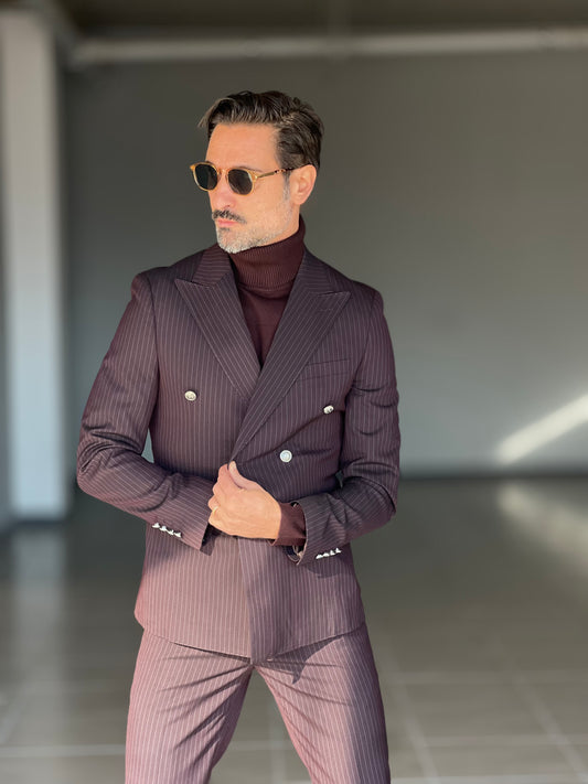 ABITO MORO / PRUGNA GESSATO DOPPIOPETTO BOTTONE METALLO VISCOSA E MISTI