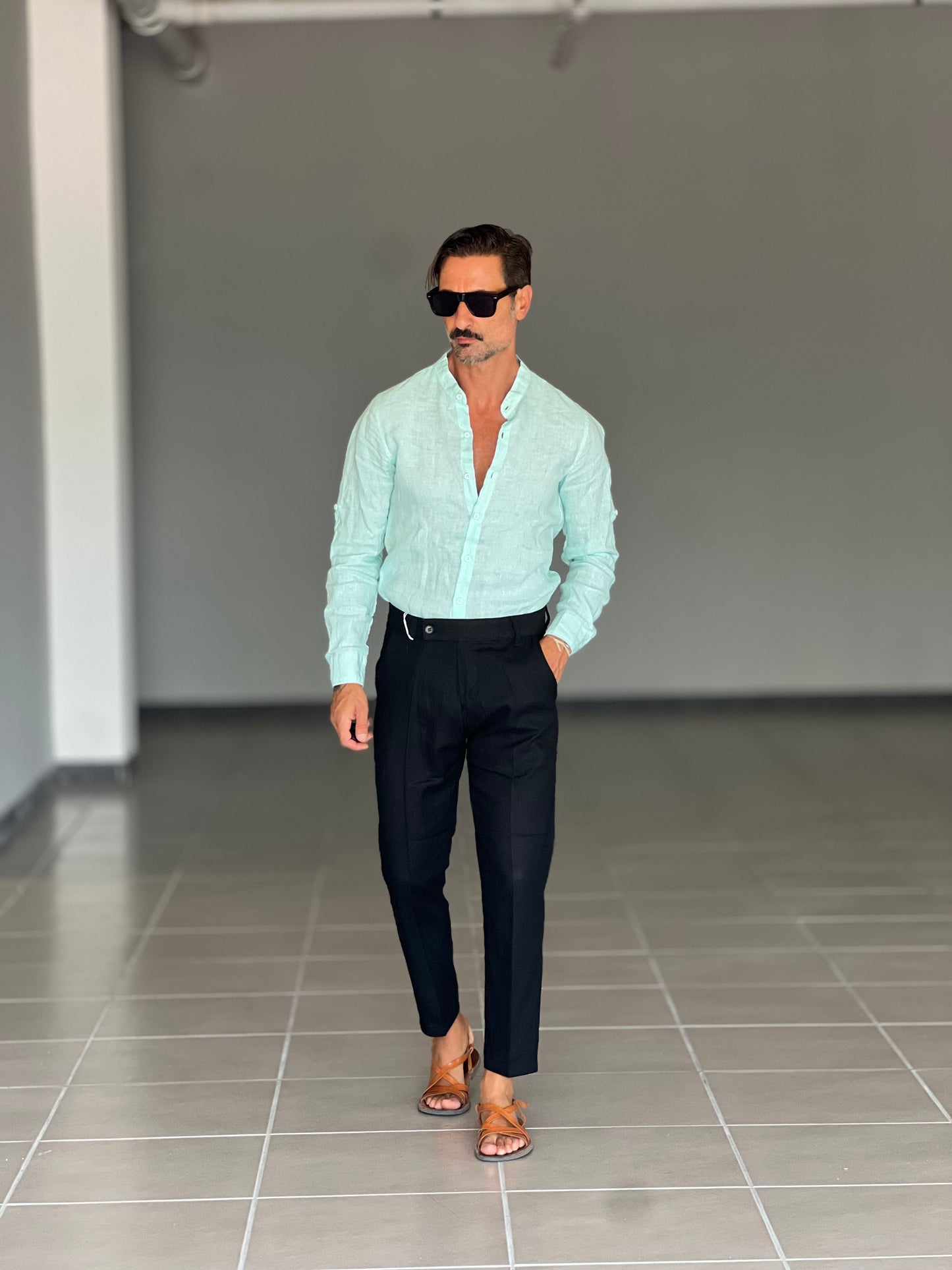 PANTALONE ESTIVO NERO MISTO LINO RASATO