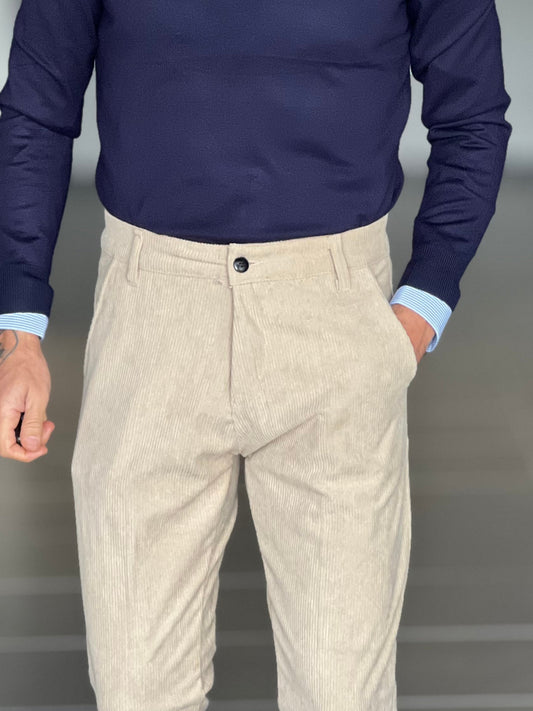 PANTALONE CREMA VELLUTO MILLERIGHE GAMBA DRITTA TASCA AMERICA