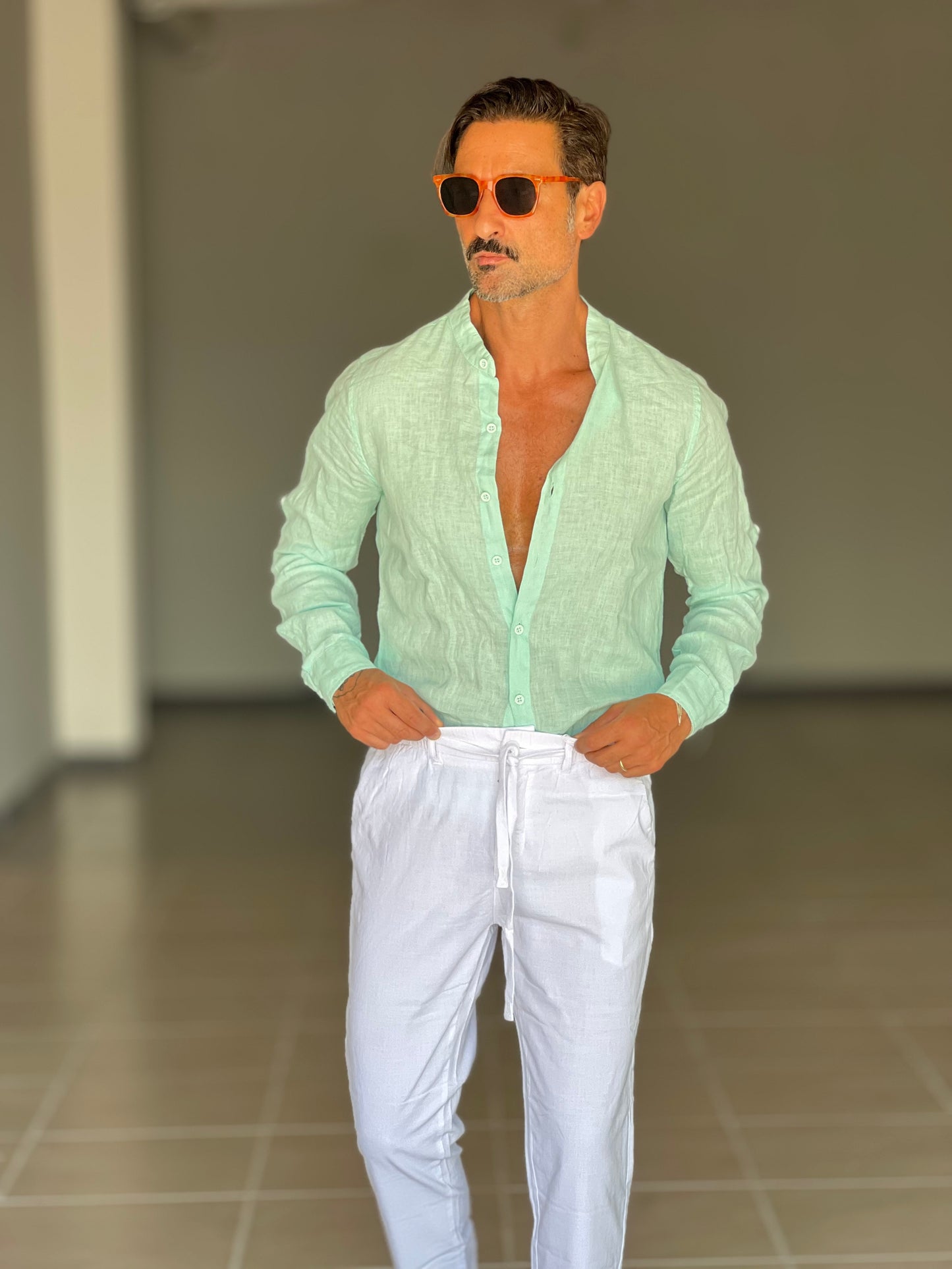 PANTALONE ESTIVO BIANCO EFFETTO LINO GARZATO