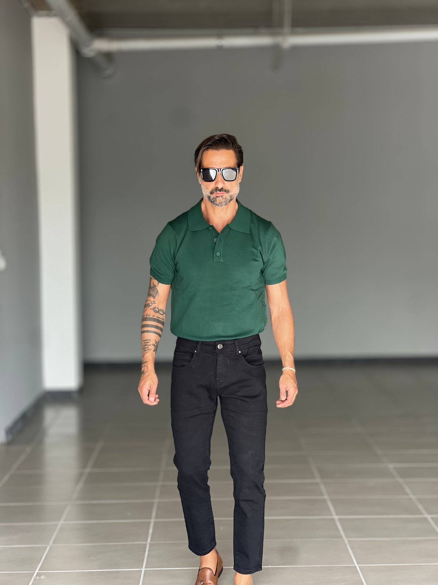 POLO VERDE FIAMMATA COLLO 3 BOTTONI