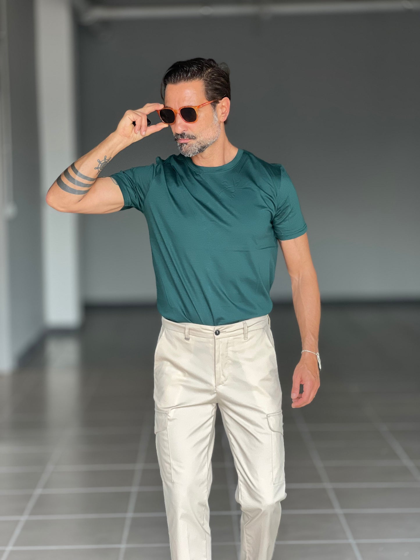 T SHIRT VERDE BOTTIGLIA FILO DI SCOZIA MEZZA MANICA