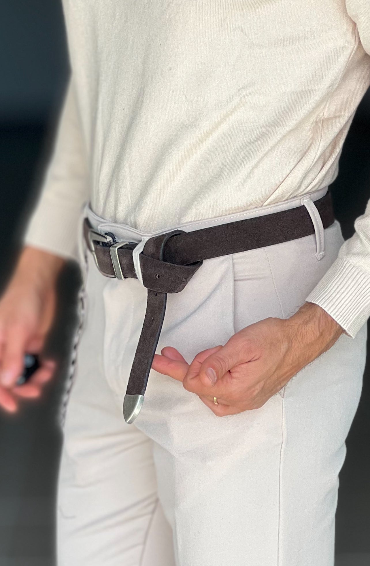 CINTURA CAMOSCIO PELLE TESTA MORO FIBIA GRANDE