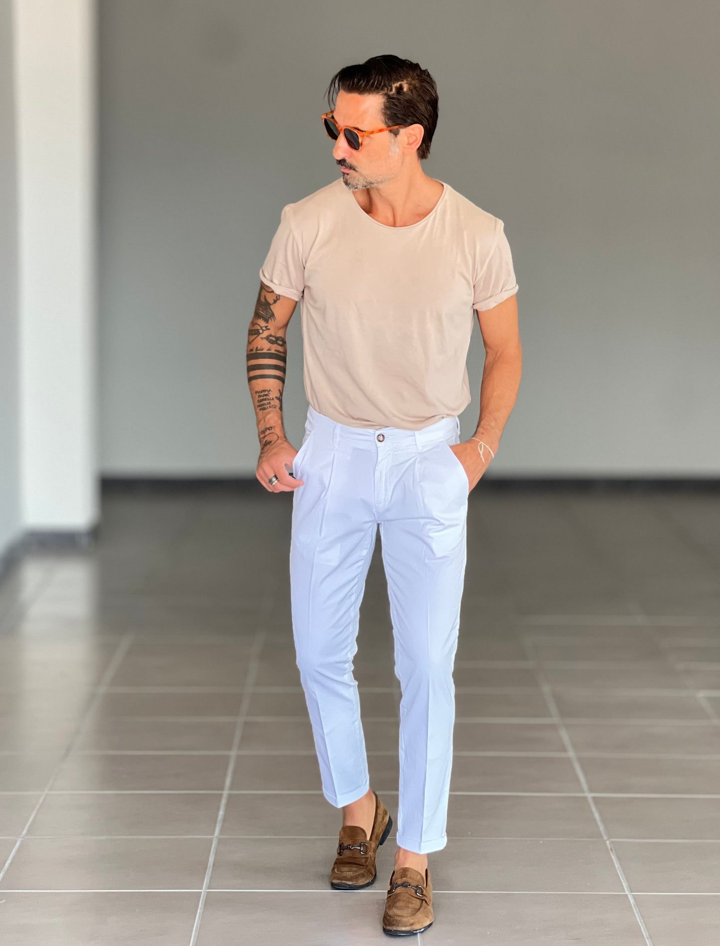 PANTALONE COTONE BIANCO RASATO TASCA AMERICA