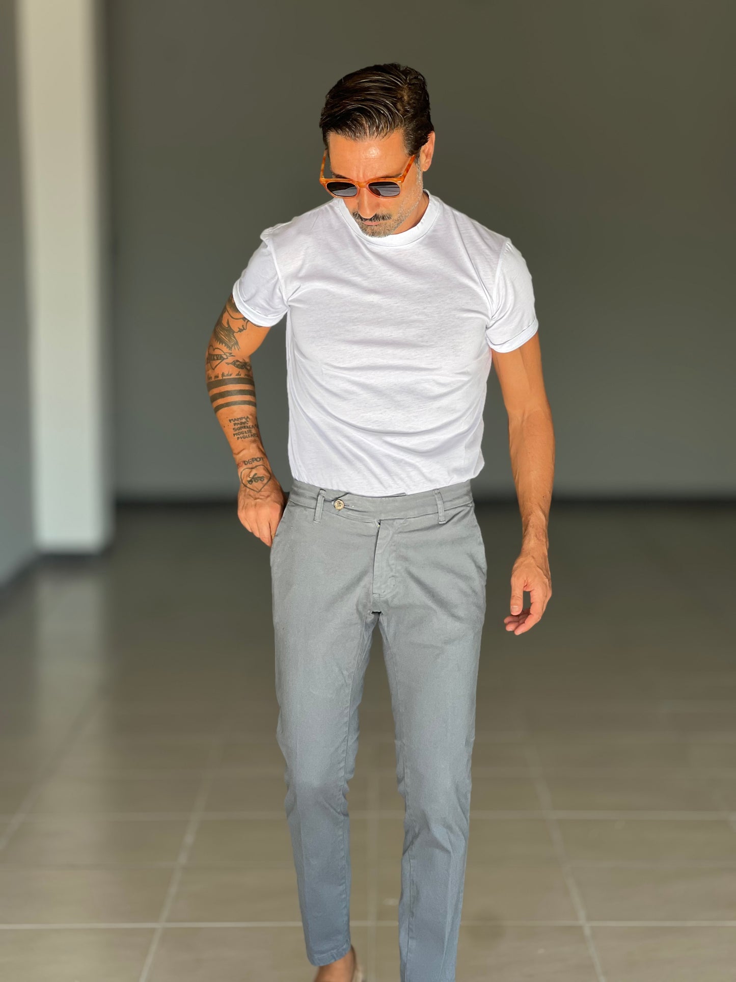 PANTALONE PIOMBO GABARDINE DI COTONE