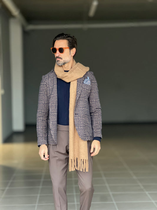 MAGLIA GIRO BLU LANA E CASHEMERE TRECCIA PICCOLA