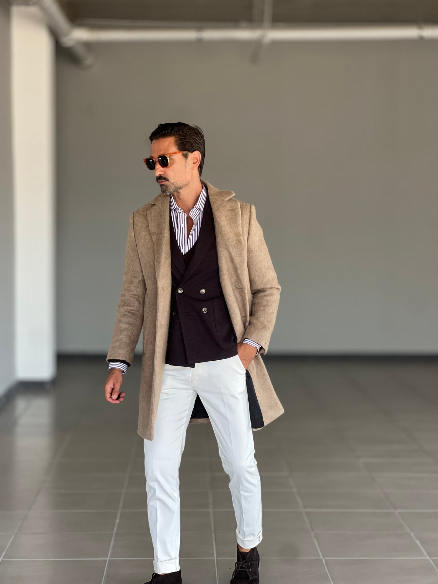 CAPPOTTO CAMMELLO LAVORAZIONE ALPACA TESSUTO LANA E MISTI ALTATENSIONE