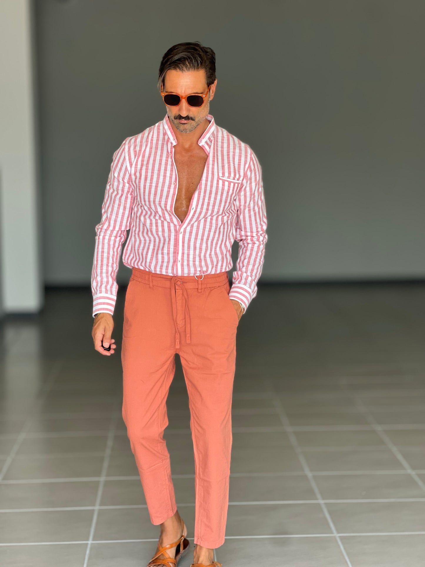 PANTALONE ESTIVO CORALLO EFFETTO LINO GARZATO