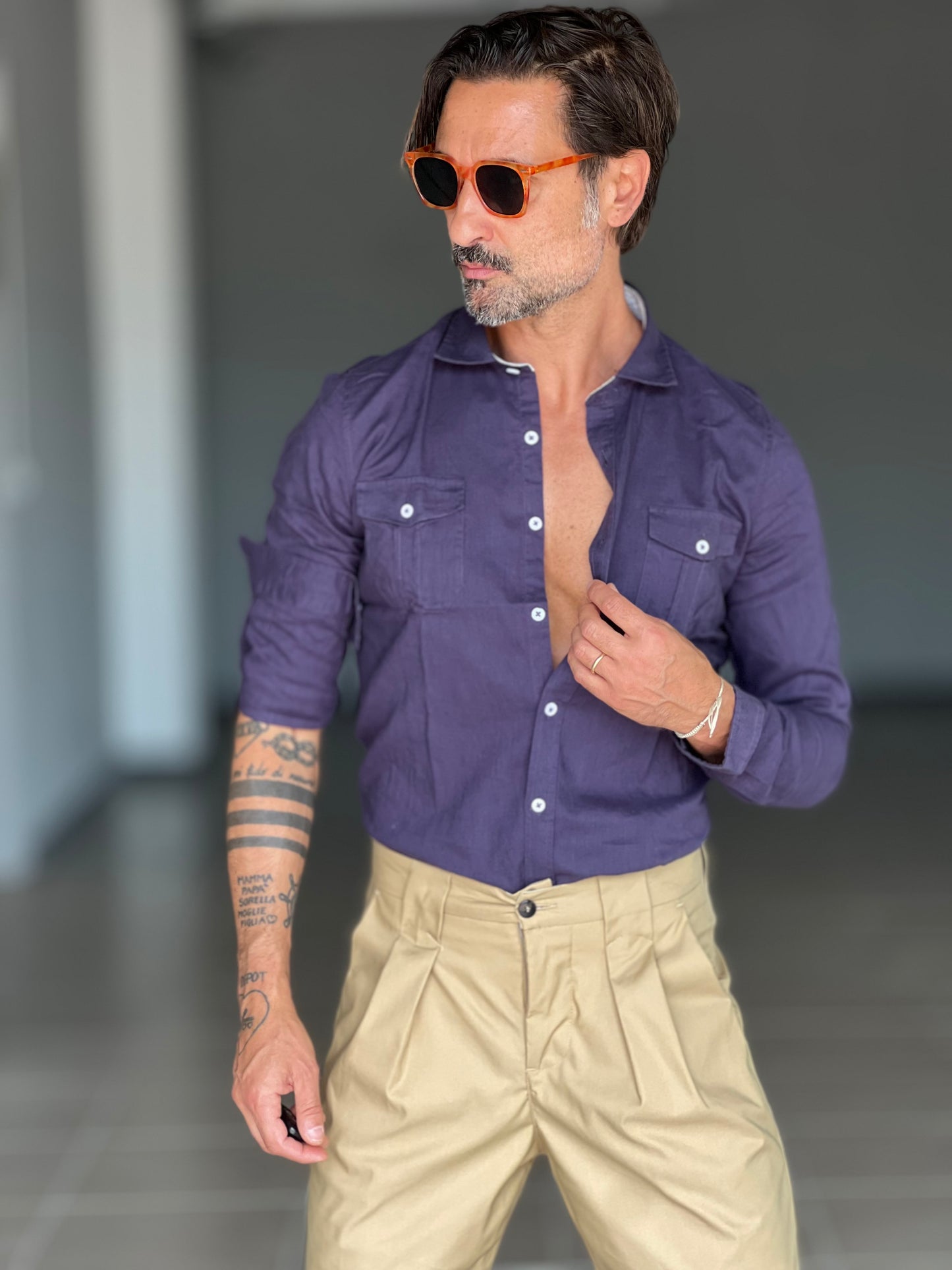 CAMICIA TEXANA BLU MISTO LINO