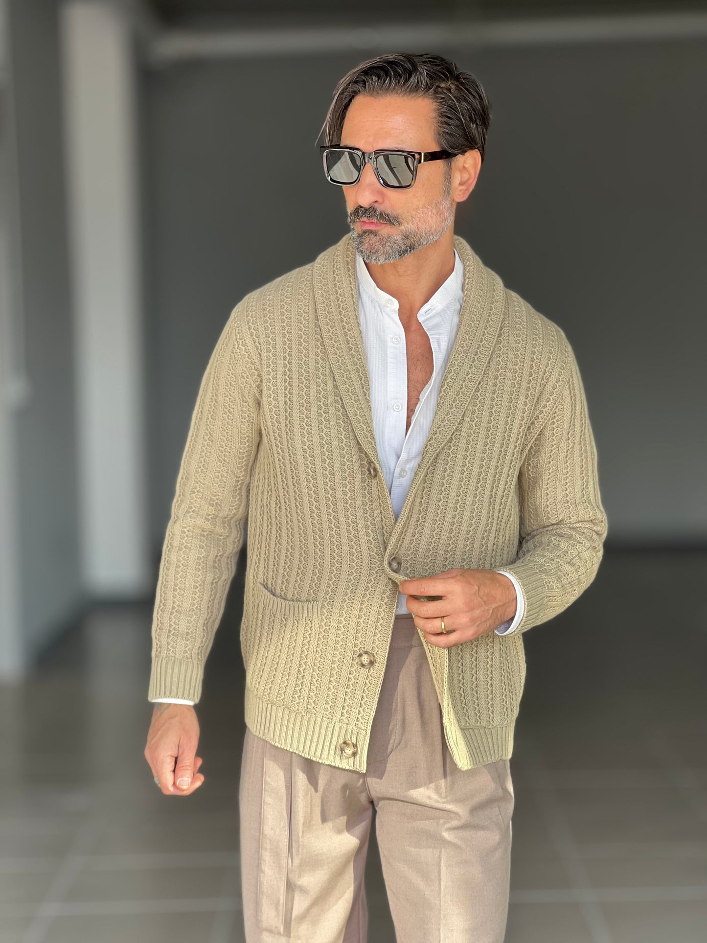 BEIGE COTTON OPEN CARDIGAN