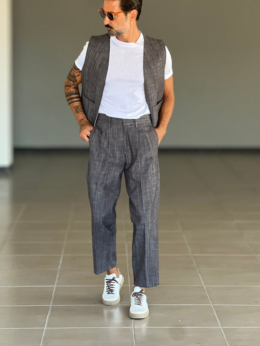 BLACK CHAIN VISCOSE TROUSERS