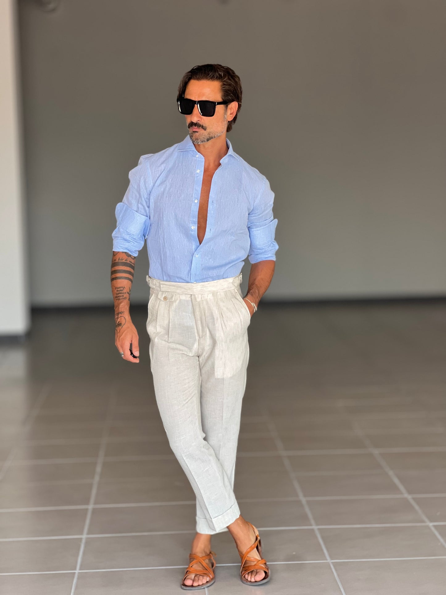 PANTALONE SABBIA VITA ALTA LINO E MISTI