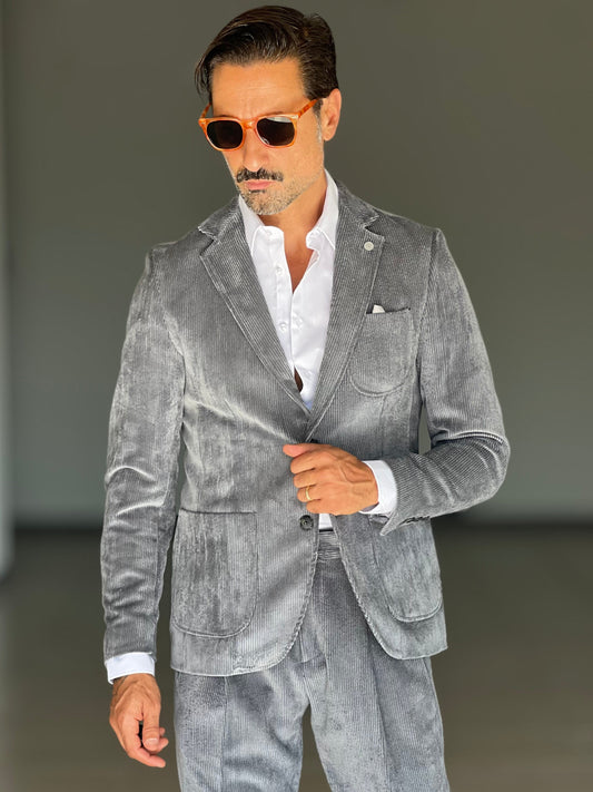 GIACCA VELLUTO MILLERIGHE GRIGIA XAGON