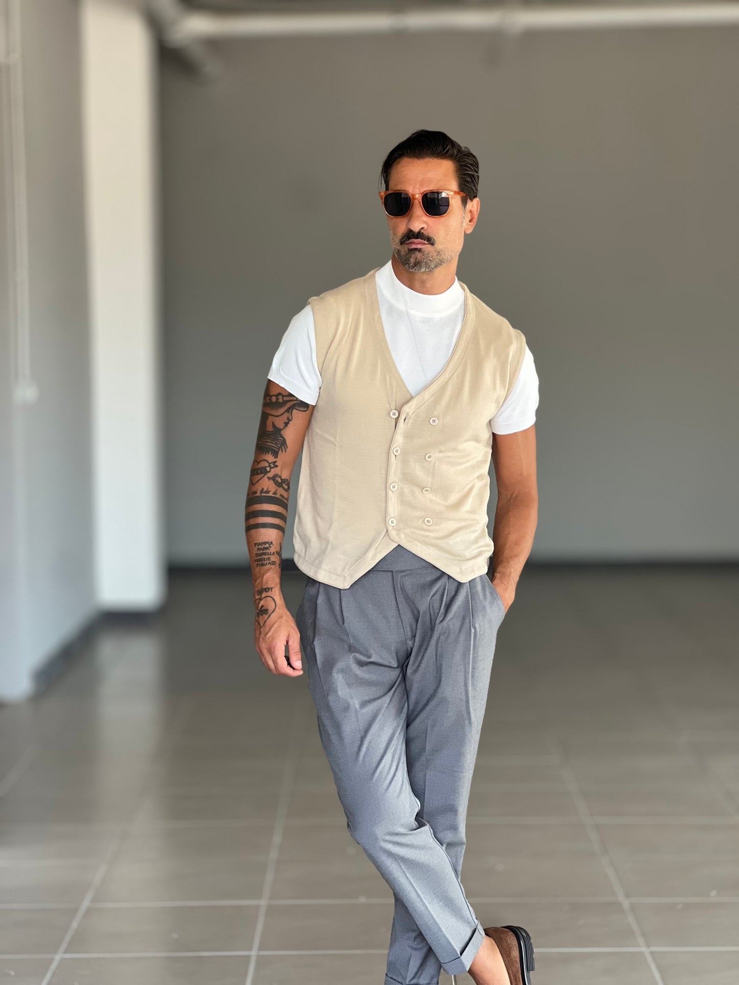 GILET MAGLIA CREMA DOPPIOPETTO
