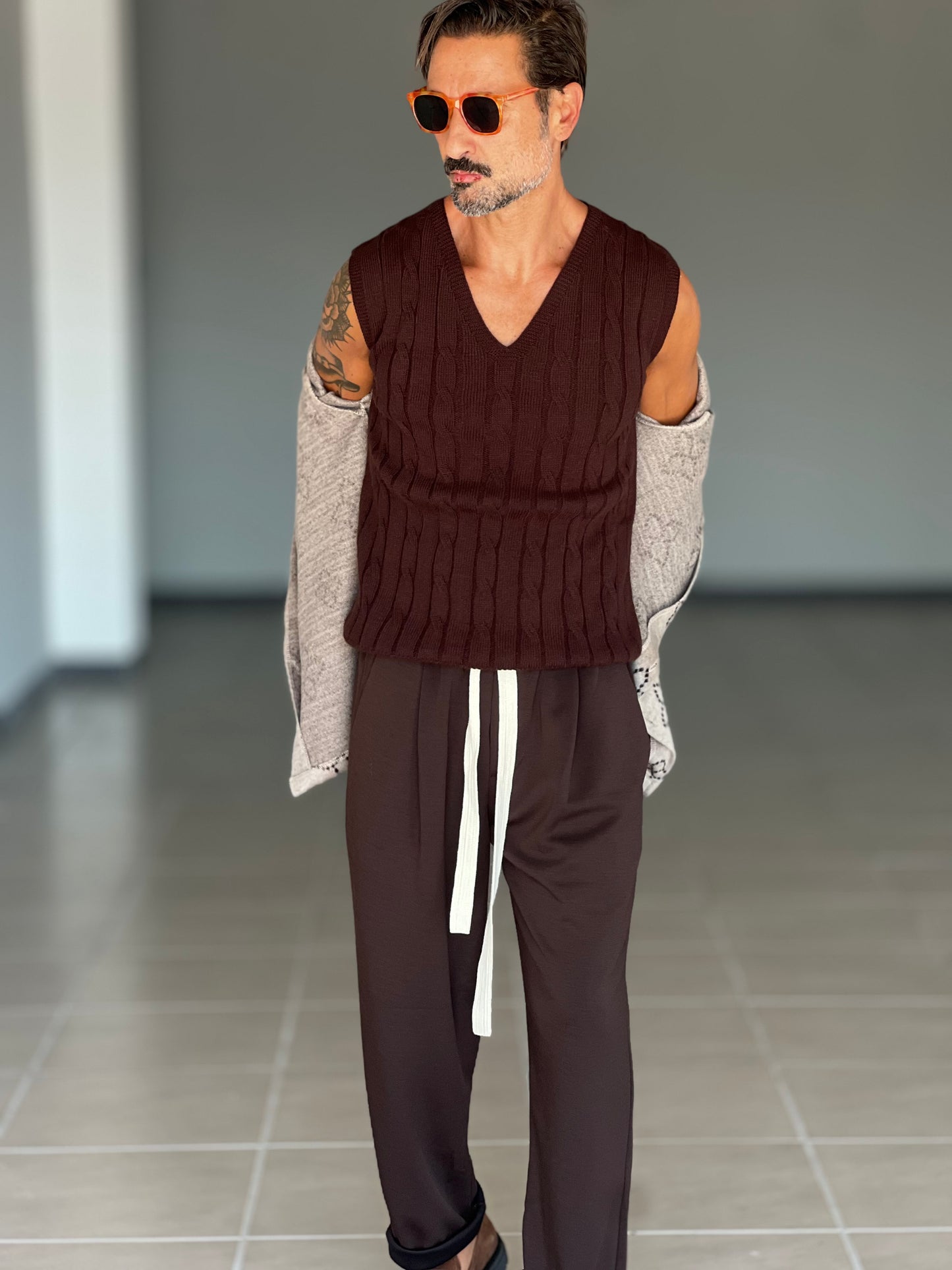 GILET MAGLIA MORO TRECCIA INGLESE