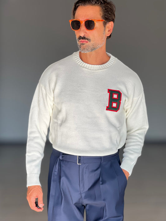 BLUE THREAD COTTON CREW NECK SWEATER