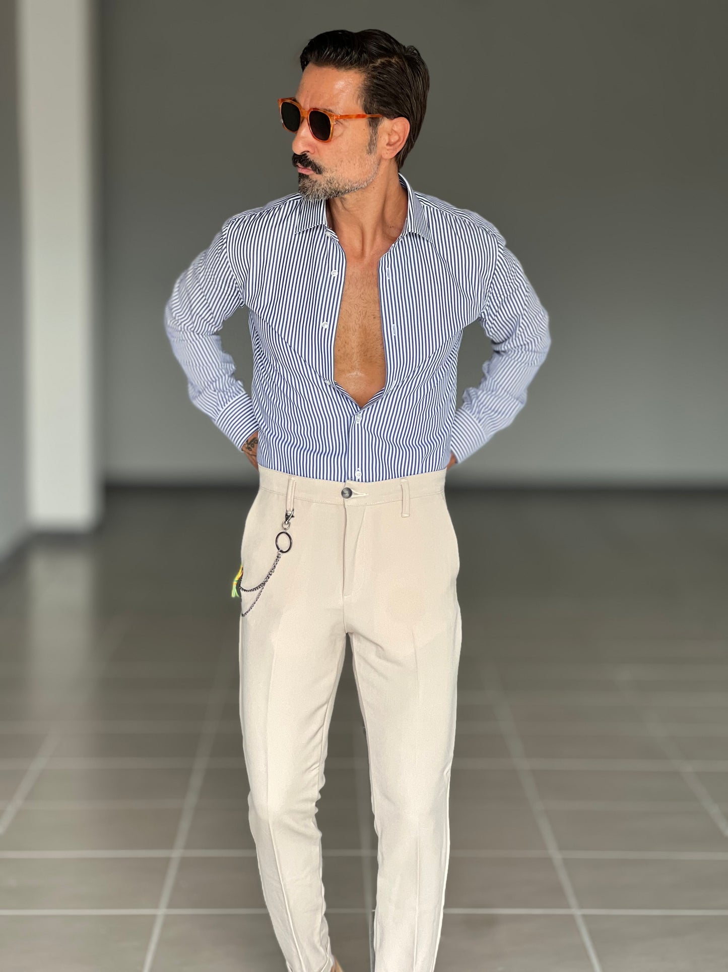 PANTALONE BEIGE VISCOSA E MISTI GAMBA DRITTA TASCA AMERICA