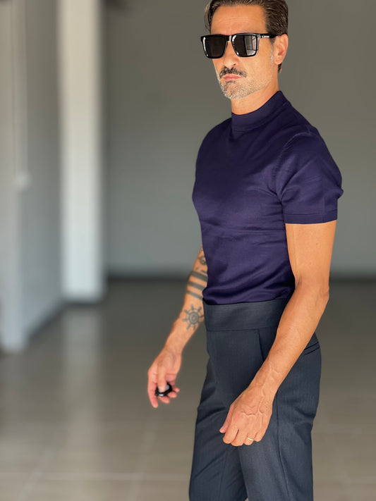 BLUE THREAD COTTON CREW NECK SWEATER