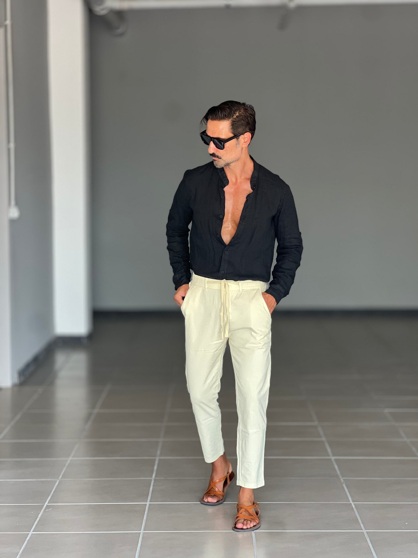 PANTALONE ESTIVO LIMONE EFFETTO LINO GARZATO