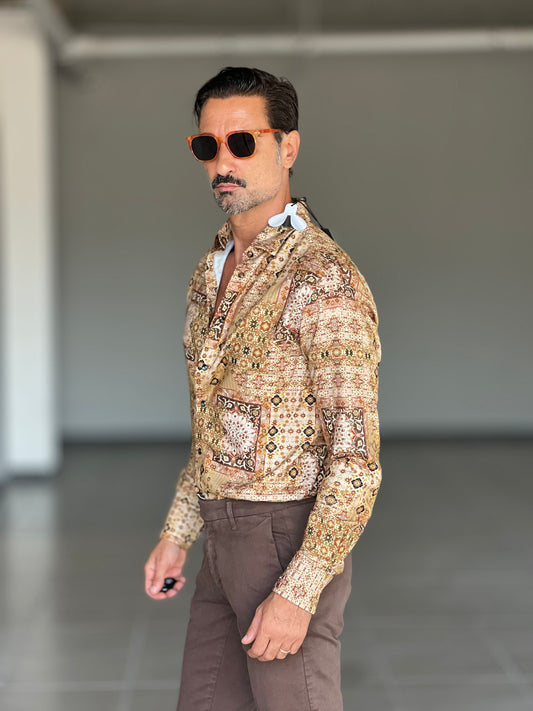 CAMICIA KOON STAMPA FONDO CAMMELLO