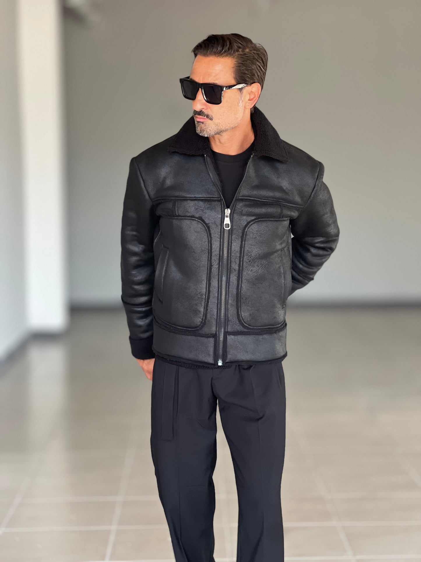 STILOSOPHY PERFORATED DARK ECO-LEATHER BIKER
