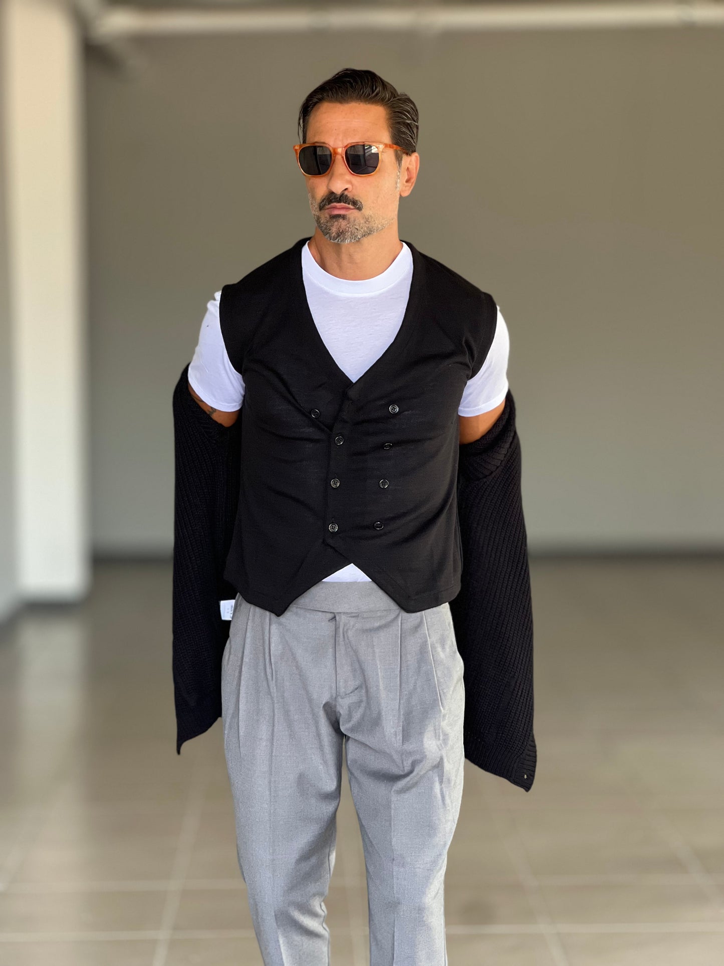 GILET MAGLIA NERO DOPPIOPETTO