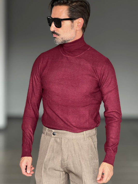 MULTICOLORED RED AND GRAY SHAVED HIGH NECK