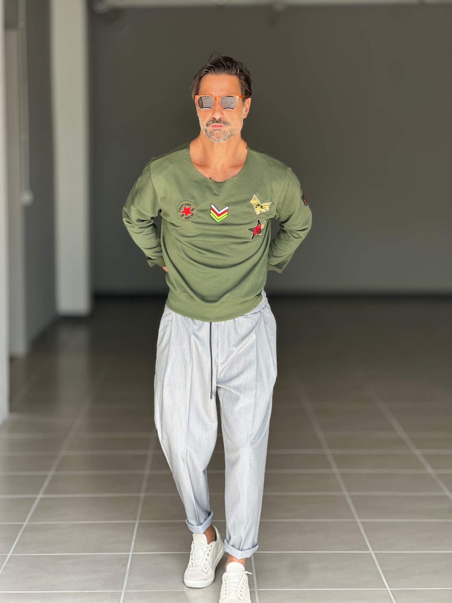 BLUE THREAD COTTON CREW NECK SWEATER