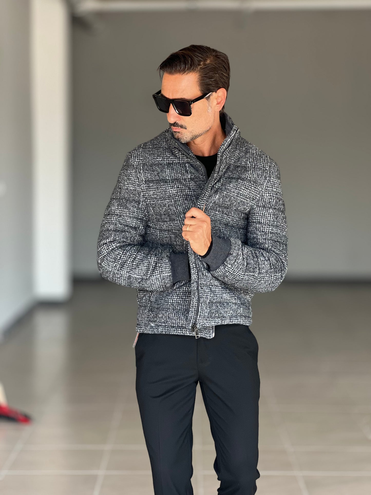 PIUMINO TARTAN GRIGIO SCURO LANA E MISTI PANNO XAGON