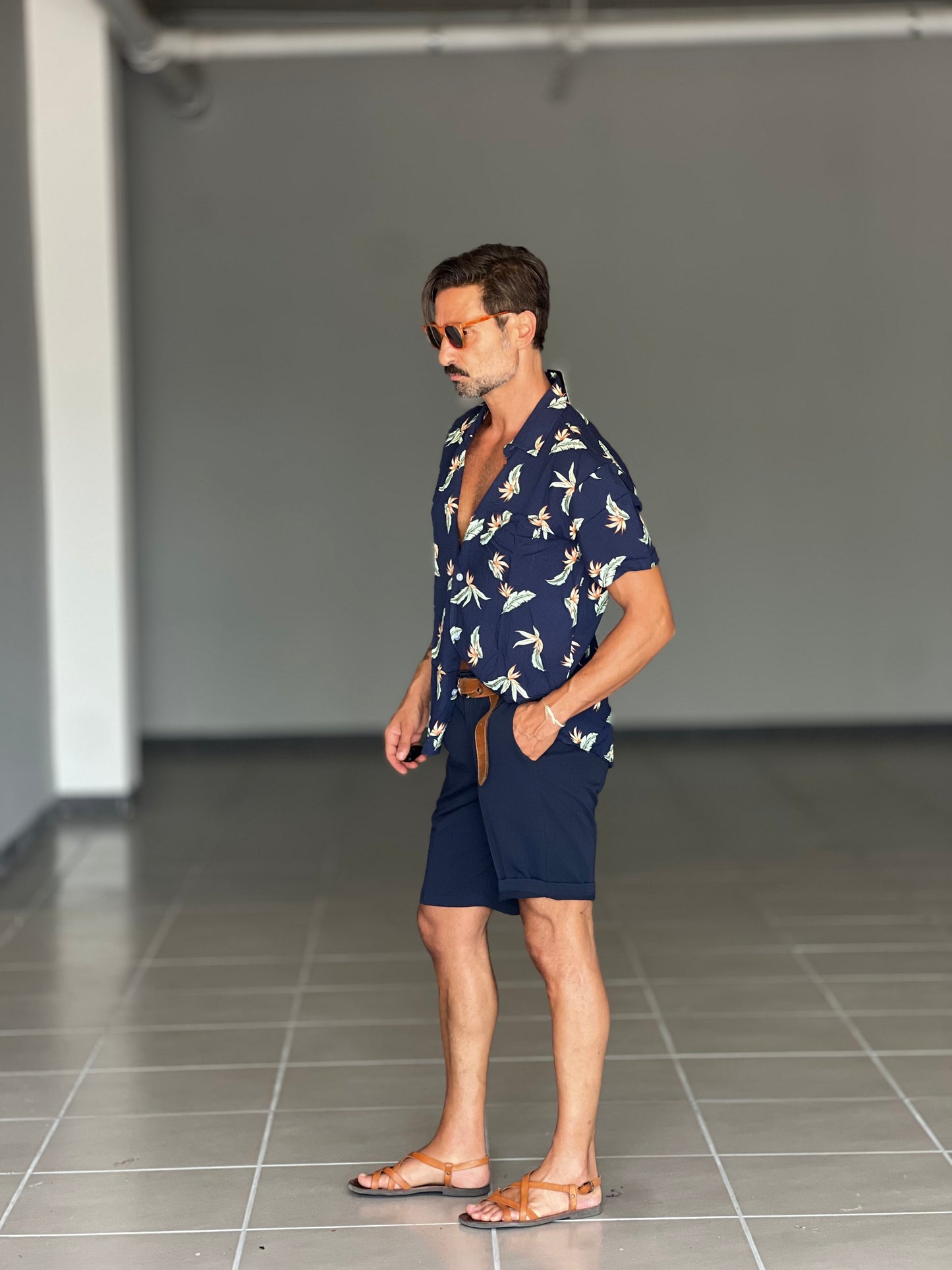 CAMICIA FIORE FONDO BLU MEZZA MANICA VISCOSA